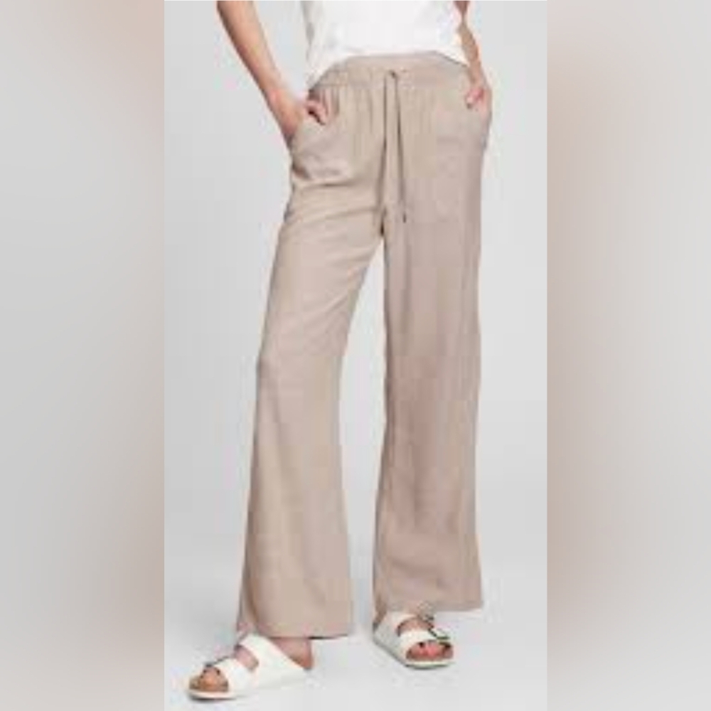 Linen Cotton Blend Light Khaki Straight Wide Leg Pants  6